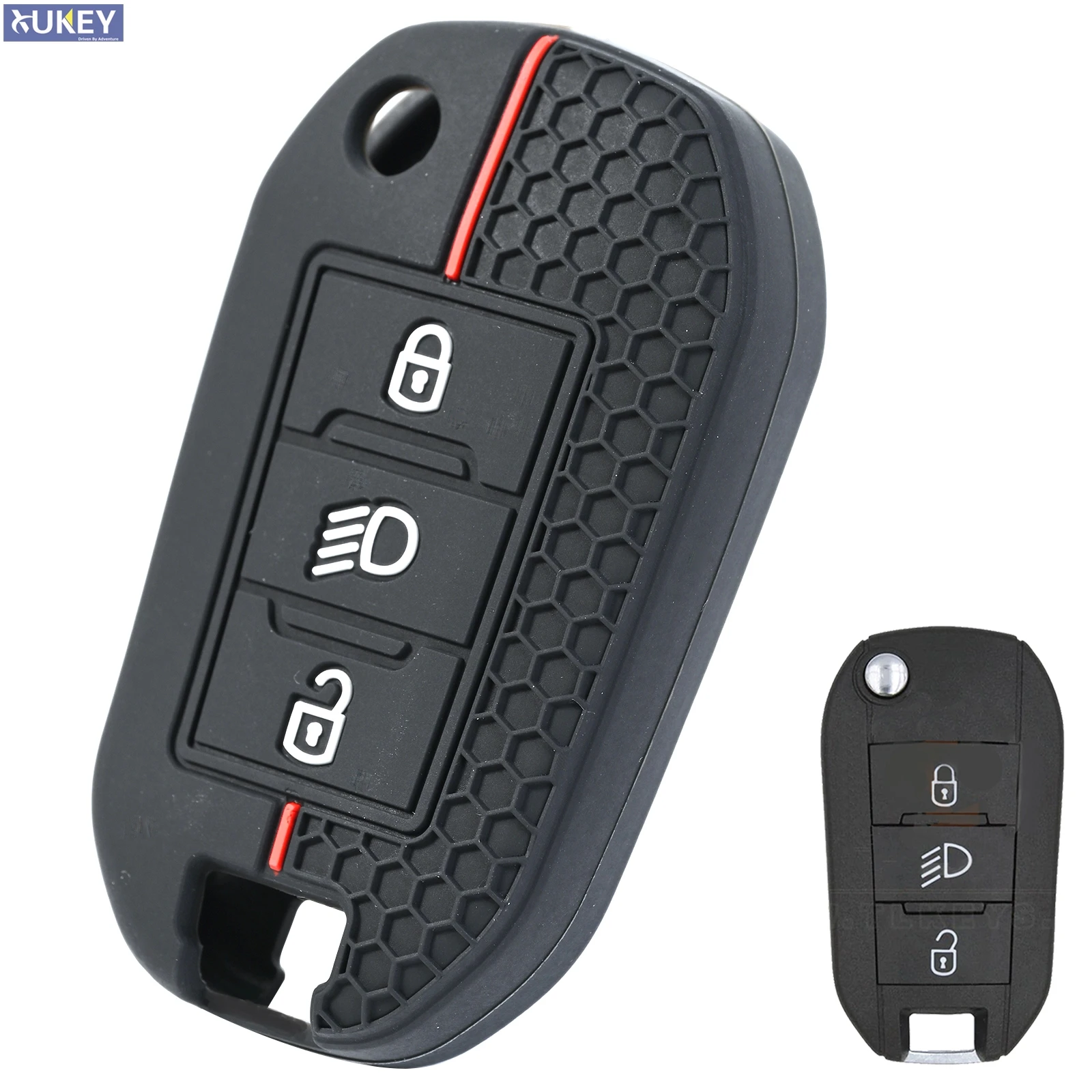 Funda de silicona para llavero de coche, carcasa con soporte de 3 botones para Peugeot 208, 301, 308, 508, 5008, 3008 y Citroen 2010, 2021 y 2023