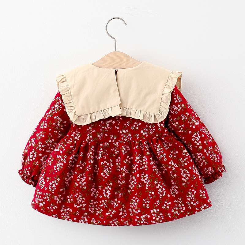 Vestido nuevo de otoño para niña, vestido de princesa de manga larga con cuello tipo Polo grande liso para niña, vestido de primavera y otoño con lazo para niña