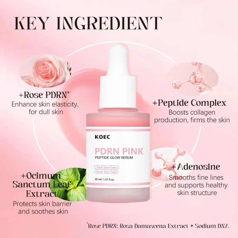 30ml KOEC Rose PDRN péptido rosa brillo suero Facial cuidado de las manchas uniforme del tono de la piel mejora la elasticidad suavizante reafirmante Adenosina