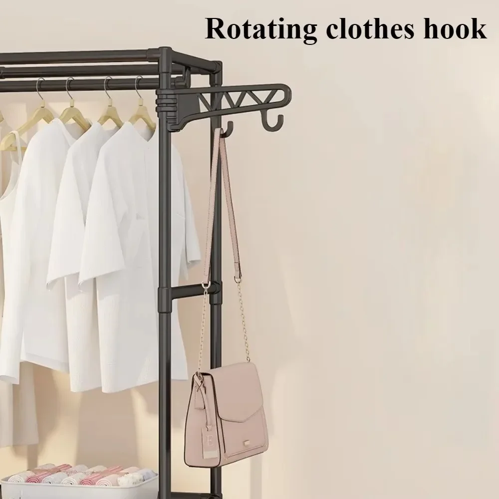 Cabide de roupas de fileira dupla multifuncional cabide de roupas do quarto rack de armazenamento de chão para casa cabide de roupas de fileira dupla