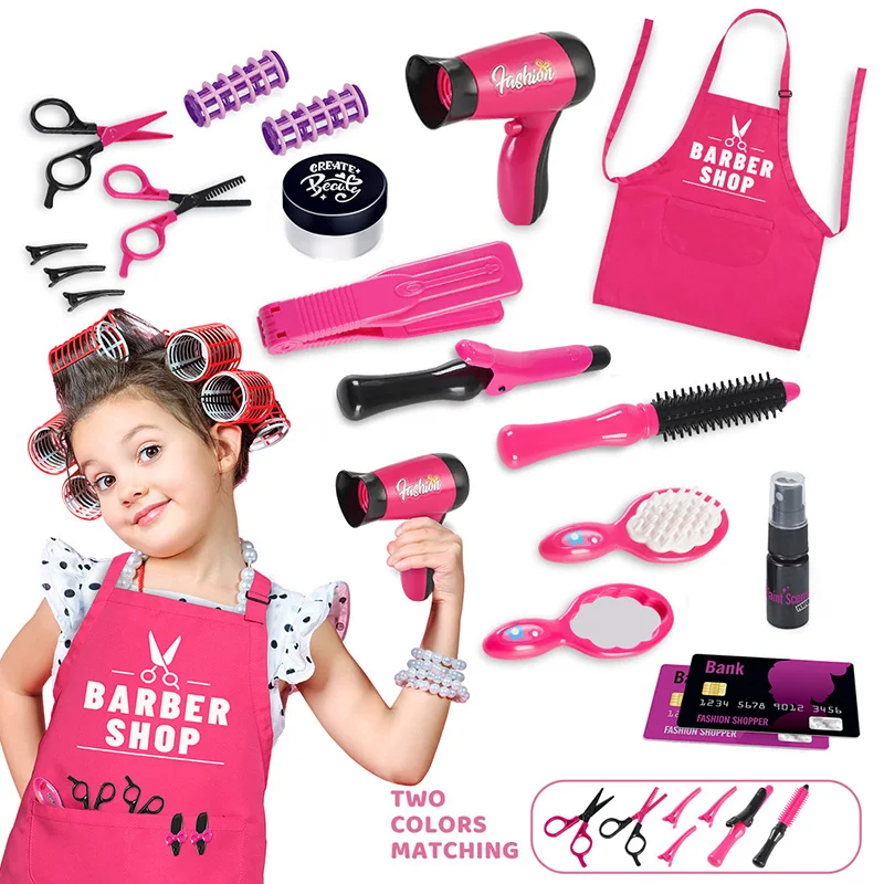 Kit parrucchiere da gioco per ragazze con accessori e grembiule - Colori misti, senza placcatura