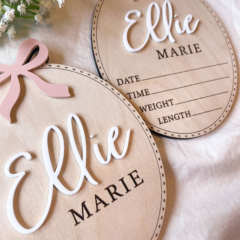 Nome personalizado arco anúncio de nascimento sinal anúncio hospitalar placa de nome do bebê presente de chá de bebê