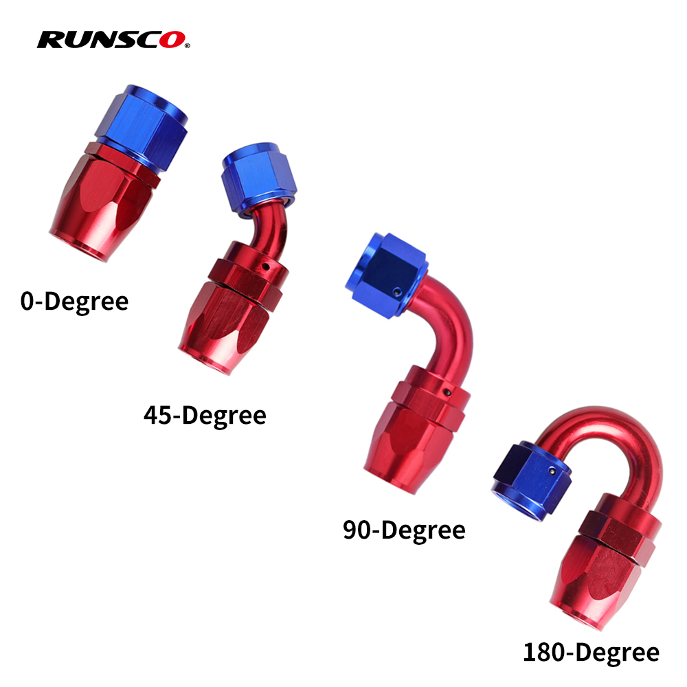 AN4/6/8/10/12 selang berakhir pas Aluminium a-fitting Adapter bahan bakar minyak dapat digunakan kembali pas ujung 0/45/90/180 derajat bahan bakar/selang Putar