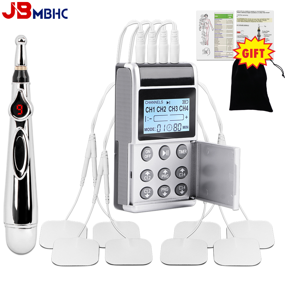 Estimulador muscular eléctrico EMS, 15 modos, 20 niveles, TENS, fisioterapia, pulso, máquina masajeadora de cuerpo completo, alivio del dolor + pluma meridiana