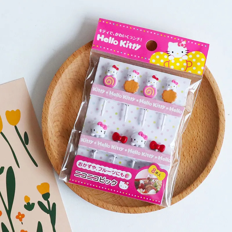 10 pièces Hello Kitty Sanrio choses panneau de Sandwich en plastique enfants fourchette à fruits mignonne fourchettes de collation de fête fournitures de Festival Kawaii
