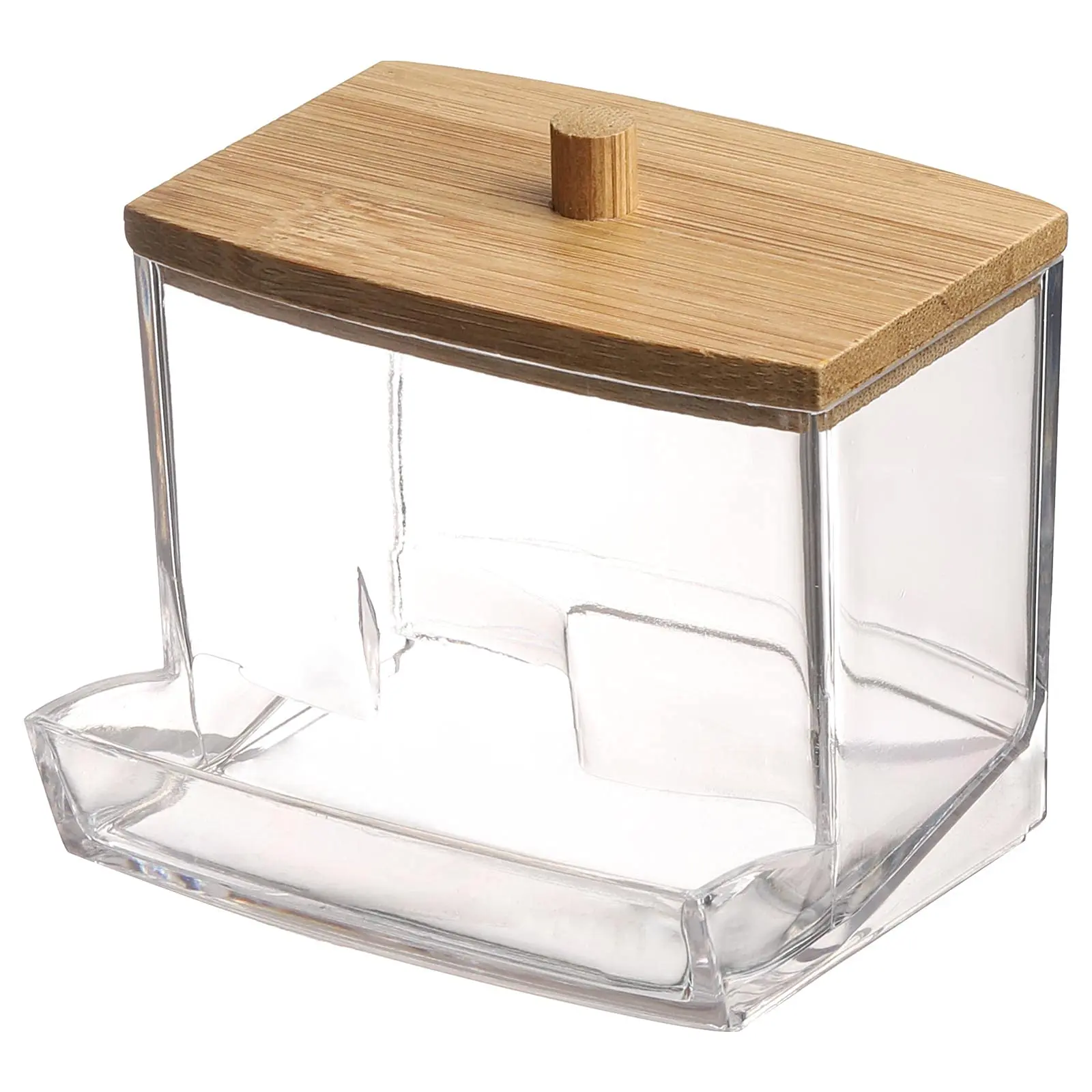 Caixa de cotonete de algodão-capa de bambu transparente à prova de poeira cotonete caixa de armazenamento de palito de dente dispensador visível multiuso