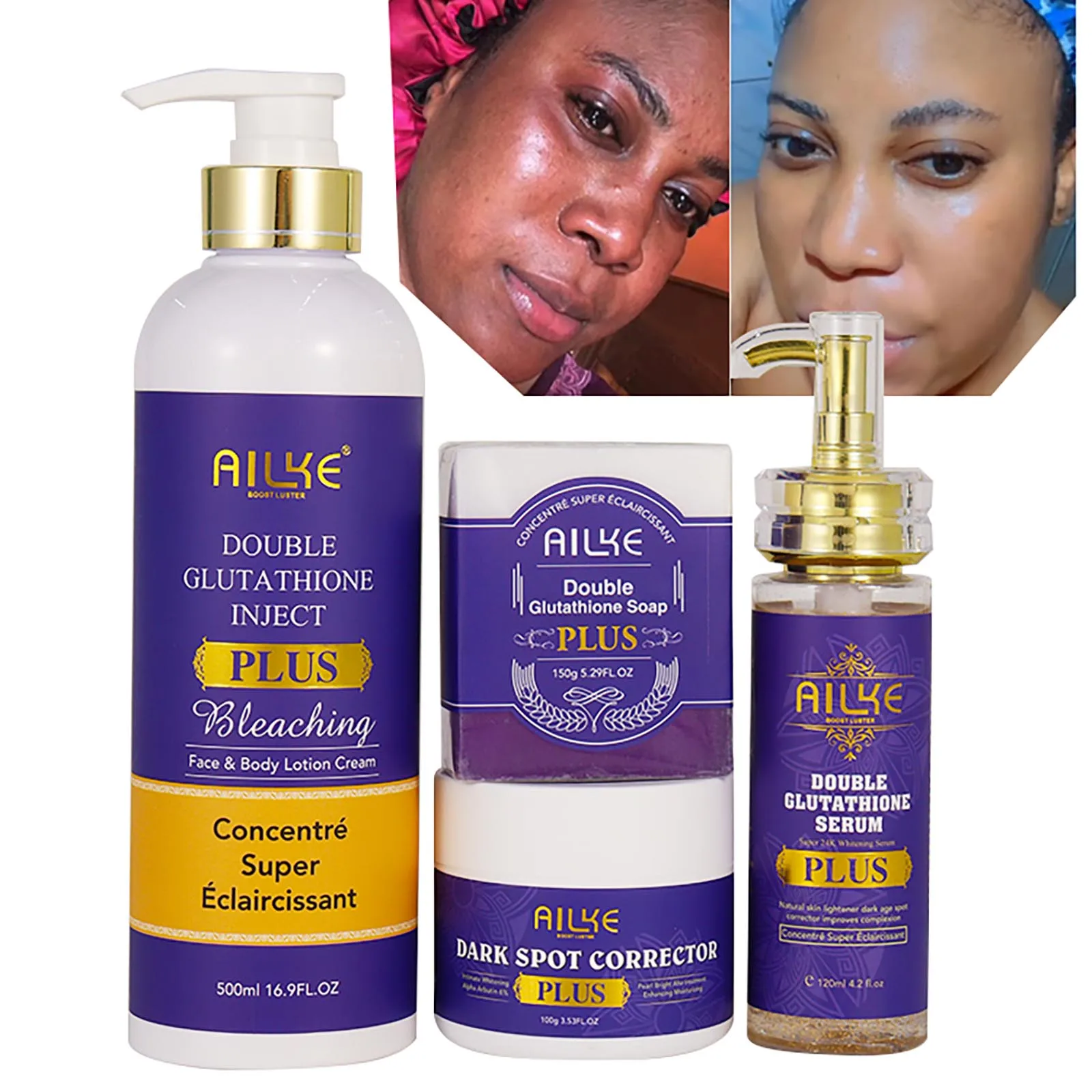 AILKE Double Glutathione Whitening Set For All Skin Types, Reduce Dark Spots, Melanin, Freckles, Chloasma, Even Skin Tone