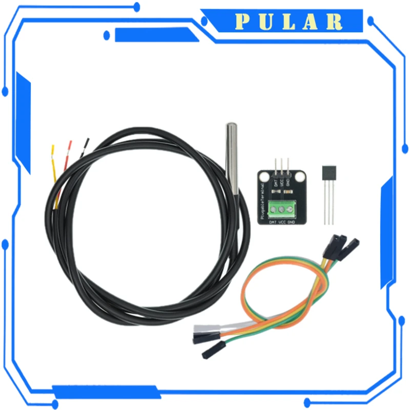 Cable de Sensor Digital PLR resistente al agua, 100CM, Kit de módulo de temperatura DS18B20, adaptador de Terminal de sonda de acero inoxidable Arduino