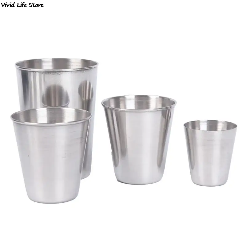 Vajilla con taza para acampar al aire libre, juego de tazas de viaje de 30ml/70ml/170ml, taza con cubierta de acero inoxidable para beber café, té y cerveza con funda