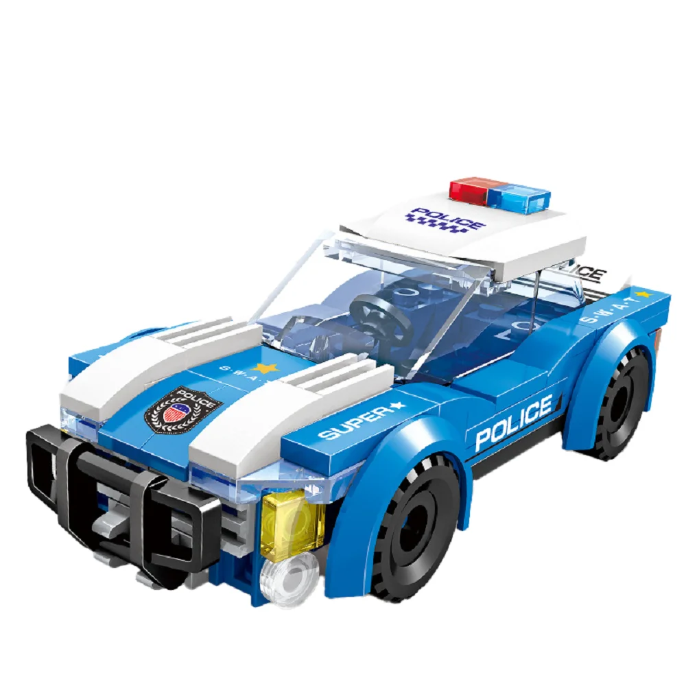 Diy bloco de construção carro da polícia brinquedo conjunto criativo educacional patrulha veículo para crianças diversão montagem puzzle playset