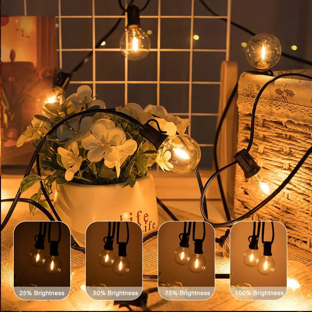 LED 7.6-20M G40 Ball String Lights Dimmable Waterproof Patio Light Warm White Clear Bulb EU US Plug for Outdoor Camp Party Decor