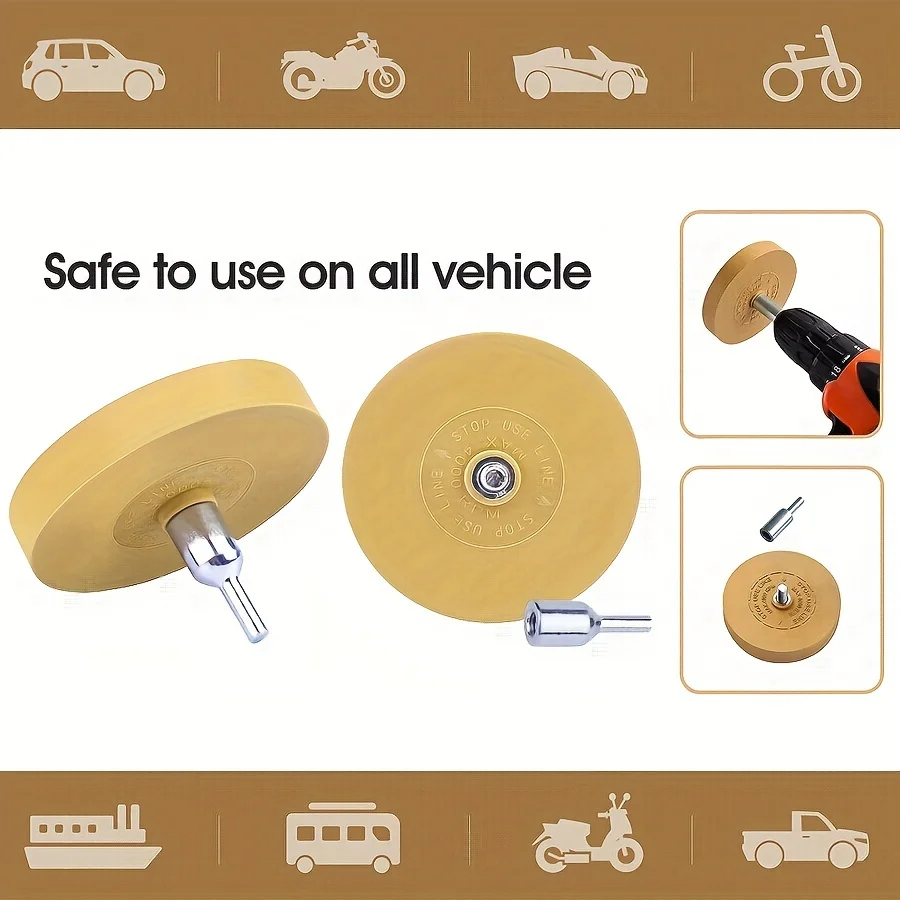 Decal Eraser Wheel Pin Stripe Removal Tool Adhesive Remover Wheel with Pad & Adapter Graphics Removal Tool Eraser