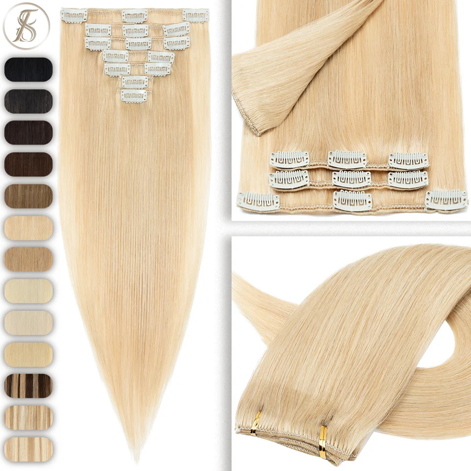 TESS 7 Teile/satz Echthaar Clip In Haarverlängerungen Natürliche Verlängerung 14 "-24" Voller Kopf Blonde Echthaar Clip Ins Remy Haarteile
