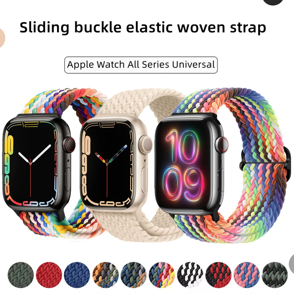 Correa de bucle trenzado para Apple Watch Band 42/46mm 45/41mm 38/40mm 44mm 49mm pulsera Solo de nailon iWatch serie 10 9 se 8 7 6 Ultra2