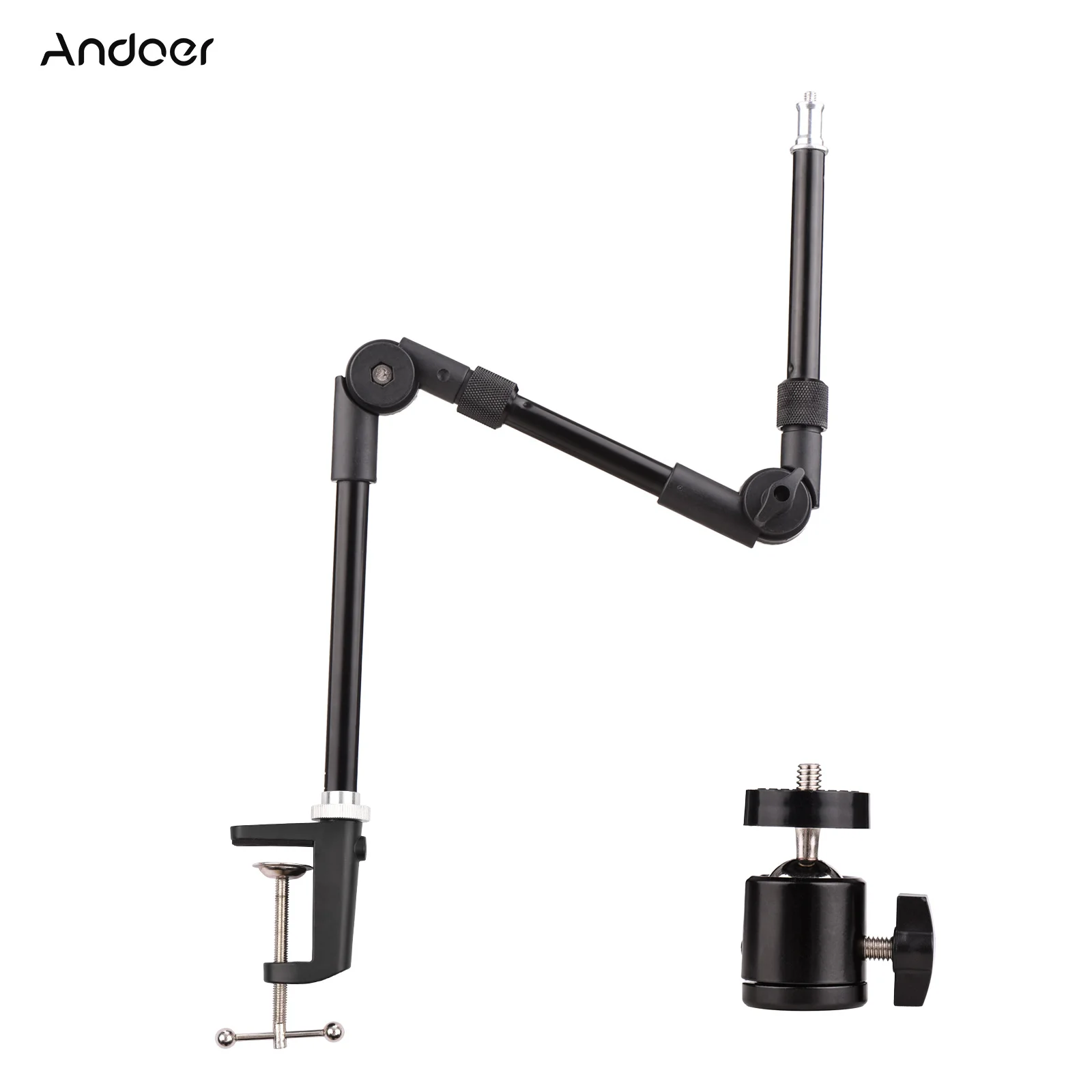 Andoer ST-01 Metallhalterung, flexibel, faltbar, Schreibtischhalterung, Kugelkopf-Adapter für Fülllicht, LED-Ringlicht, Kamera, Smartphone