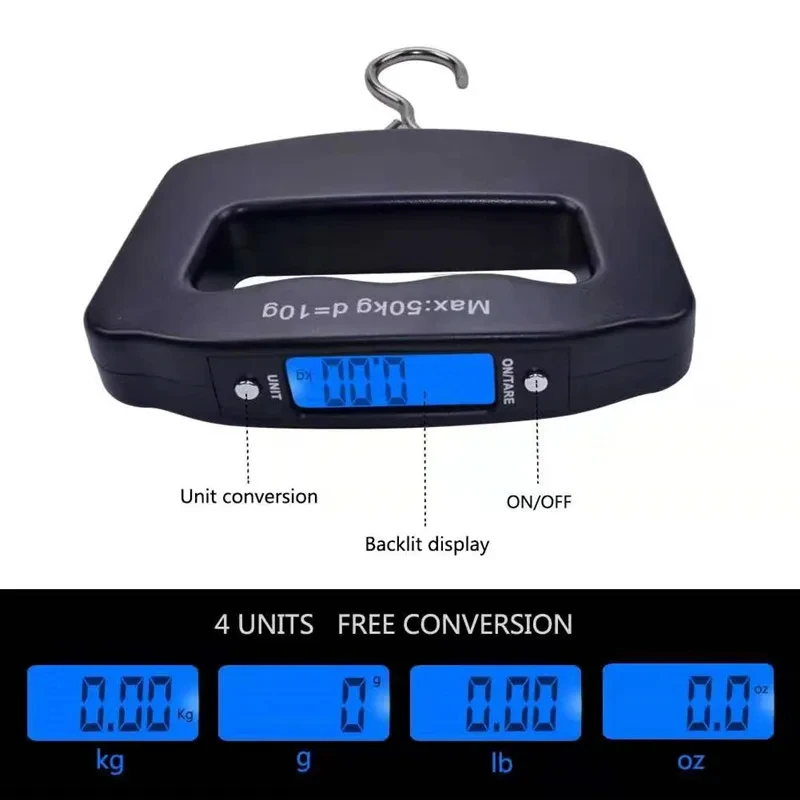 Báscula Digital para equipaje de 50kg/10g, Maleta portátil electrónica, pesa de viaje con retroiluminación, báscula electrónica para colgar en viajes