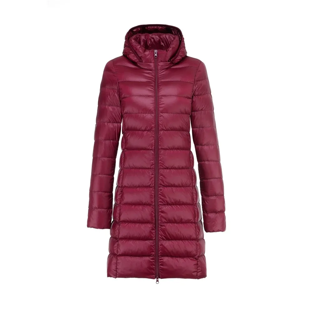 Damen-Rock, Daunenjacke, modisch, mit Kapuze, Hut, abnehmbar, lang, ultraleicht, verstaubar, Daunenjacke, Übergröße 5XL, Pufferjacken