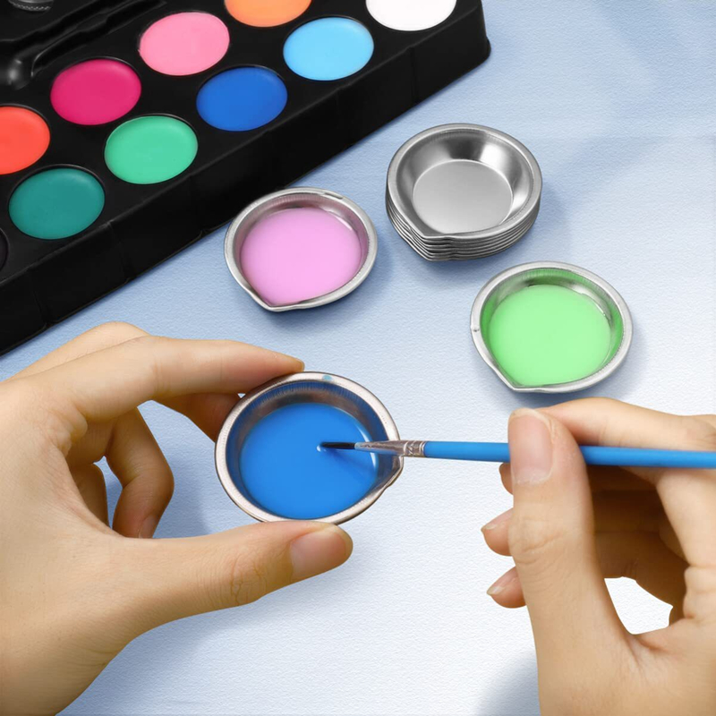 Stainless Steel Painting Palette Spouted Color Bowls Oil Paint Trays Paint Color Mixing Cups Color Mixing DIY Painting Tools