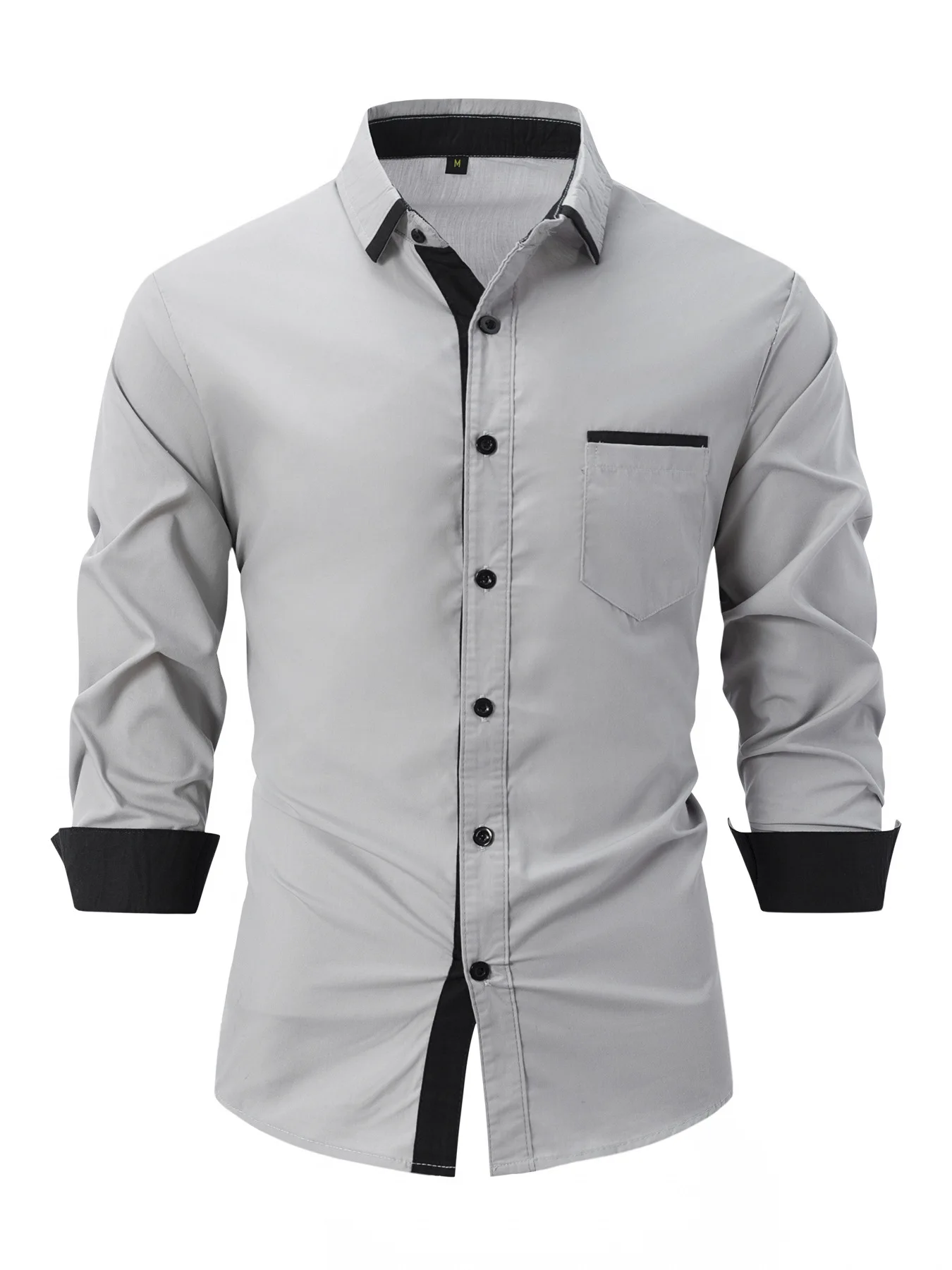 Spring And Autumn Men's Splicing Design Solid Color Relaxed Relaxed Breathable Long Sleeve Simple Business Shirt