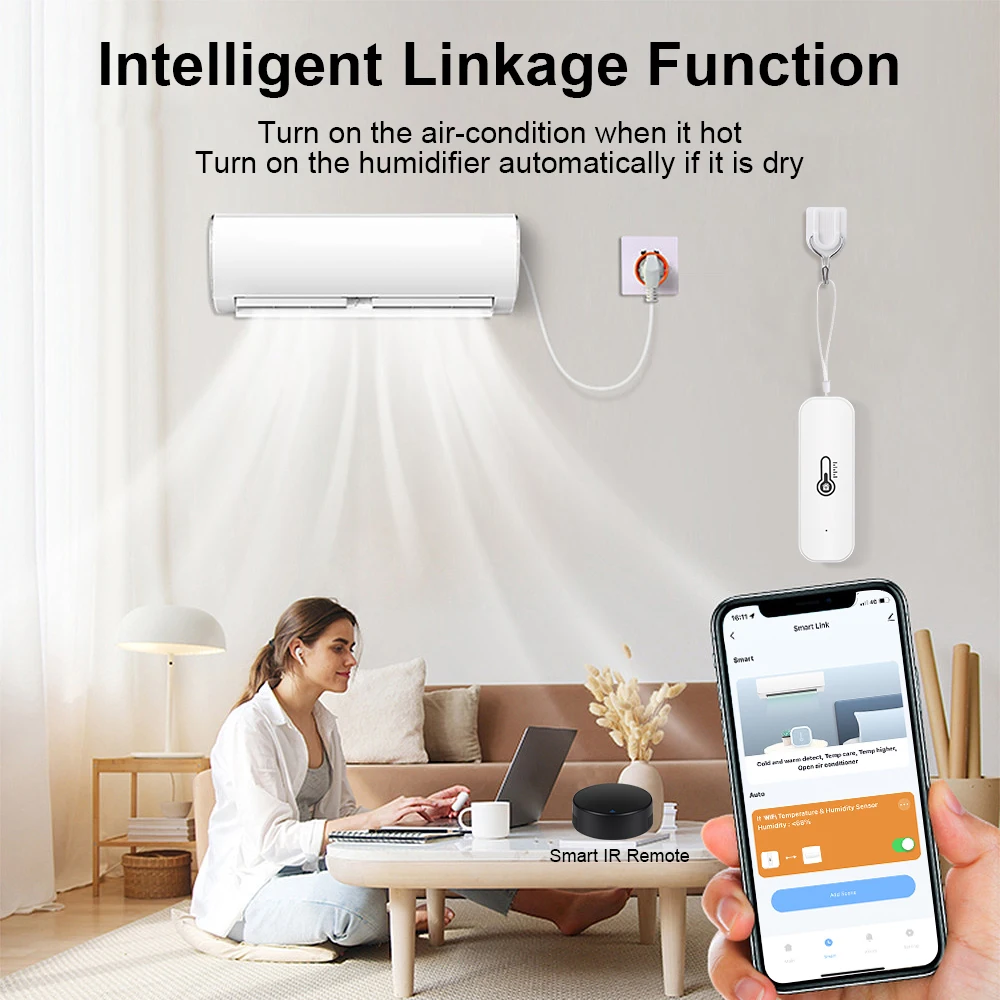 Tuya wifi sensor de temperatura umidade com cor branca para casa inteligente alimentado por bateria app monitoramento alexa google voz