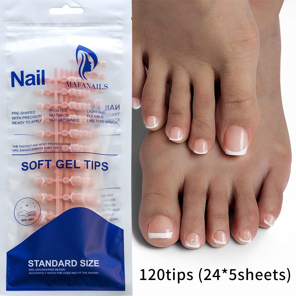 120 Uds. De uñas artificiales cuadradas cortas francesas para uñas de los pies, cubierta completa de color rosa desnudo, extensión de uñas postizas para mujeres