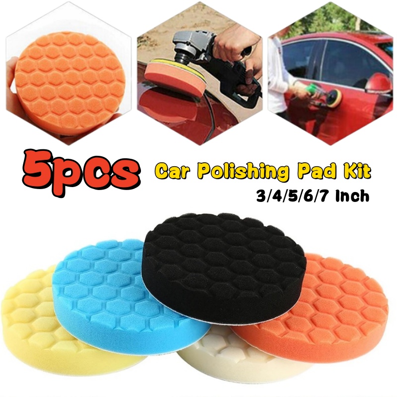 3/4/5/6/7 Polegada 5 pçs kit almofada de polimento de carro auto-adesivo polimento esponja roda almofada de polimento para carro polidor broca