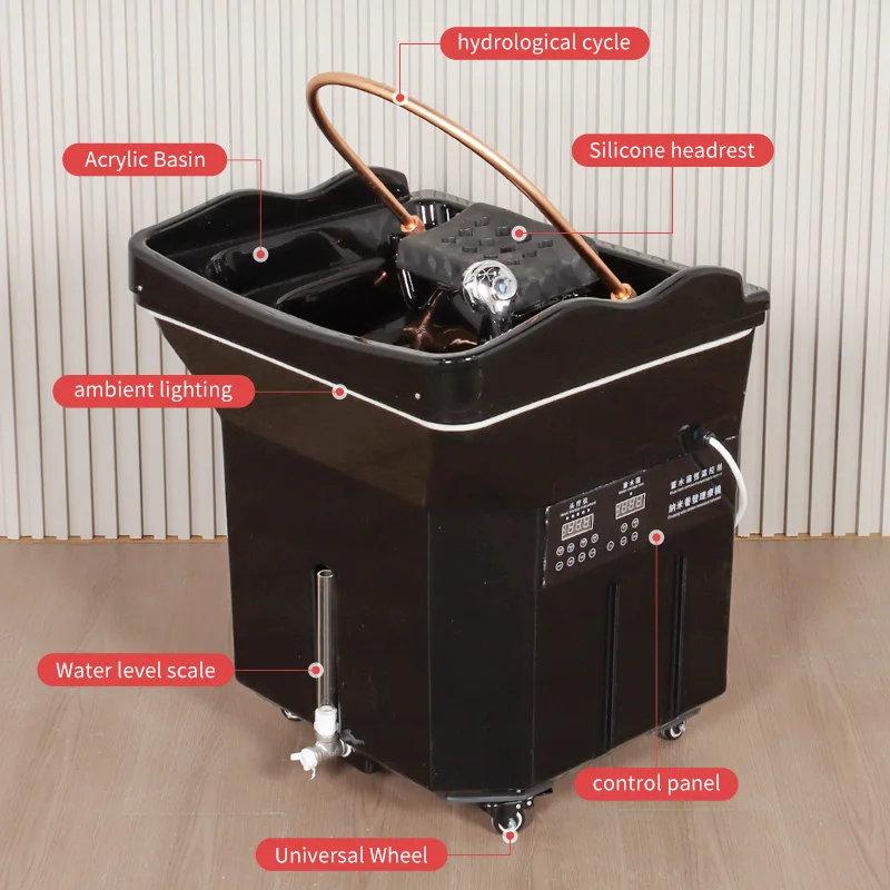 Tanque de agua de 60 litros, muebles de salón, cama de champú, silla, equipo cómodo, champú japonés, SPA con LED