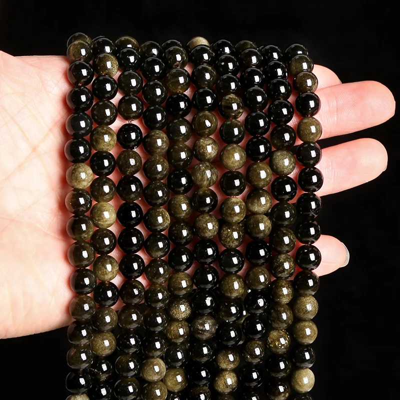 หินธรรมชาติ Golden Obsidian ลูกปัด Irisation รอบหลวม Spacer 4 6 8 10 12 มม.สําหรับเครื่องประดับ DIY สร้อยข้อมือสร้อยคออุปกรณ์เสริม