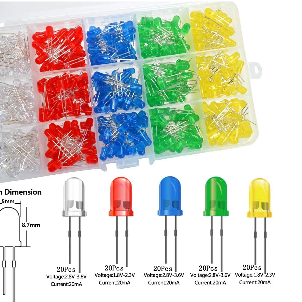 LAUBEI 100 ピース/ロット 3 ミリメートル 5 ミリメートル F3 F5 ラウンド LED 超高輝度白緑黄青白赤発光ダイオード Diy キット
