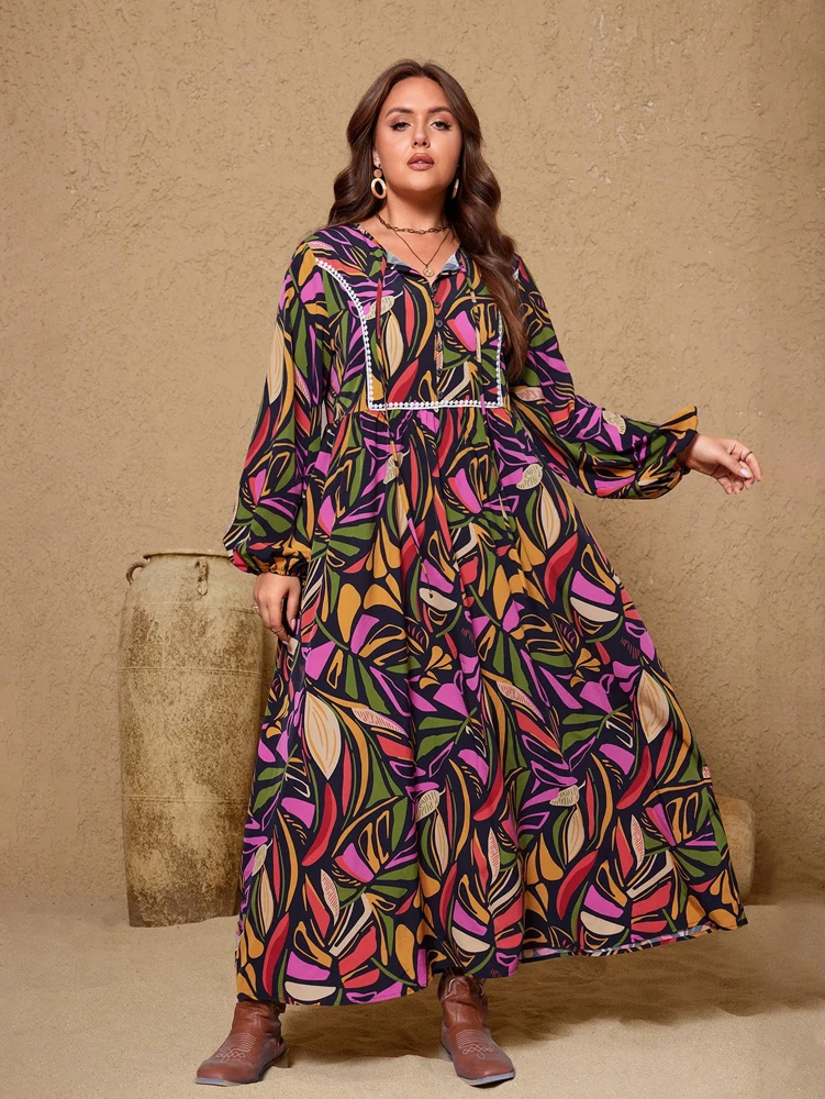 Plus Size 2025, zomer nieuwe dames digitaal printen mode casual jurk lange dames polyester materiaal knoppen aan de voorkant