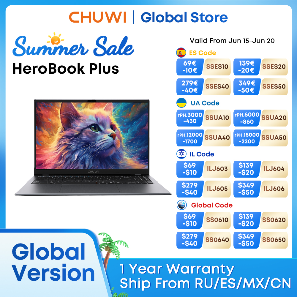 Ноутбук CHUWI HeroBook Pro/Plus с экраном FHD 14,1/15,6 дюйма, двухъядерный процессор Intel N4020, 8 ГБ ОЗУ, 256 ГБ ПЗУ, ОС Windows 11, мини-HD ноутбук