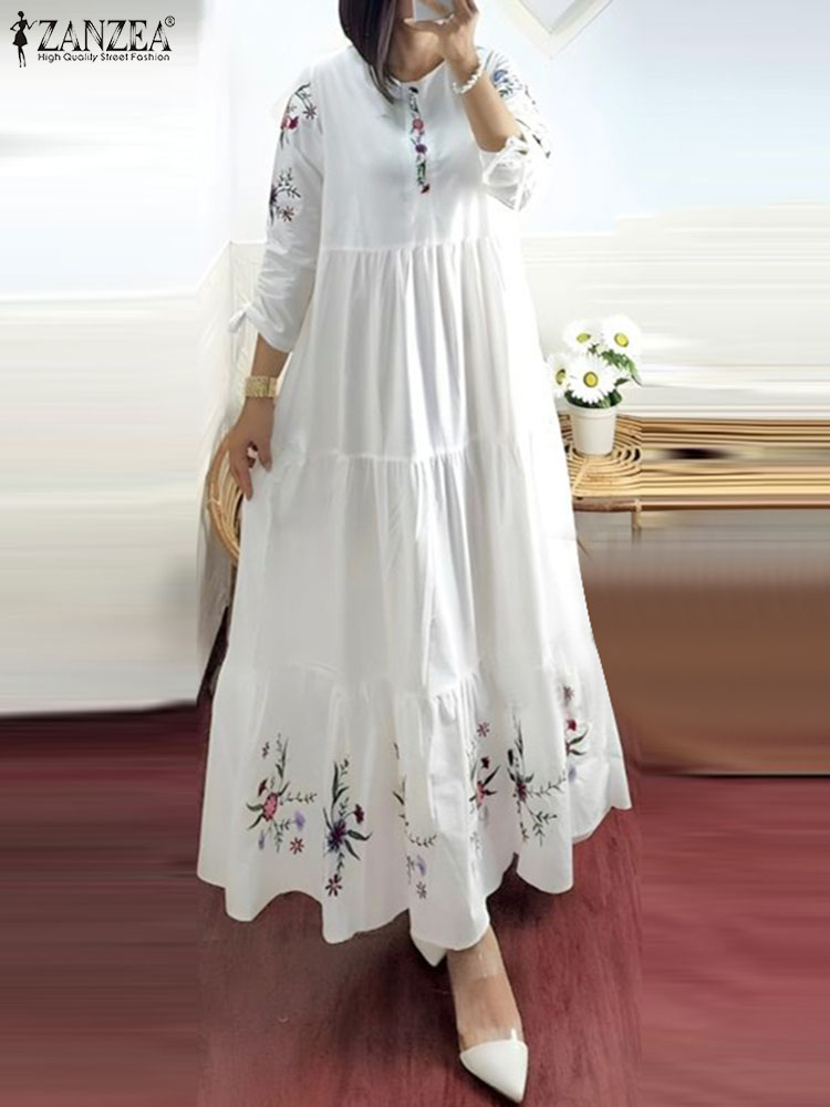 Zanzea elegante Blumen gedruckt muslimischen Maxi kleid Frau Mode abgestufte Abaya Sommerkleid lässig Urlaub Urlaub lange Roben Kaftan