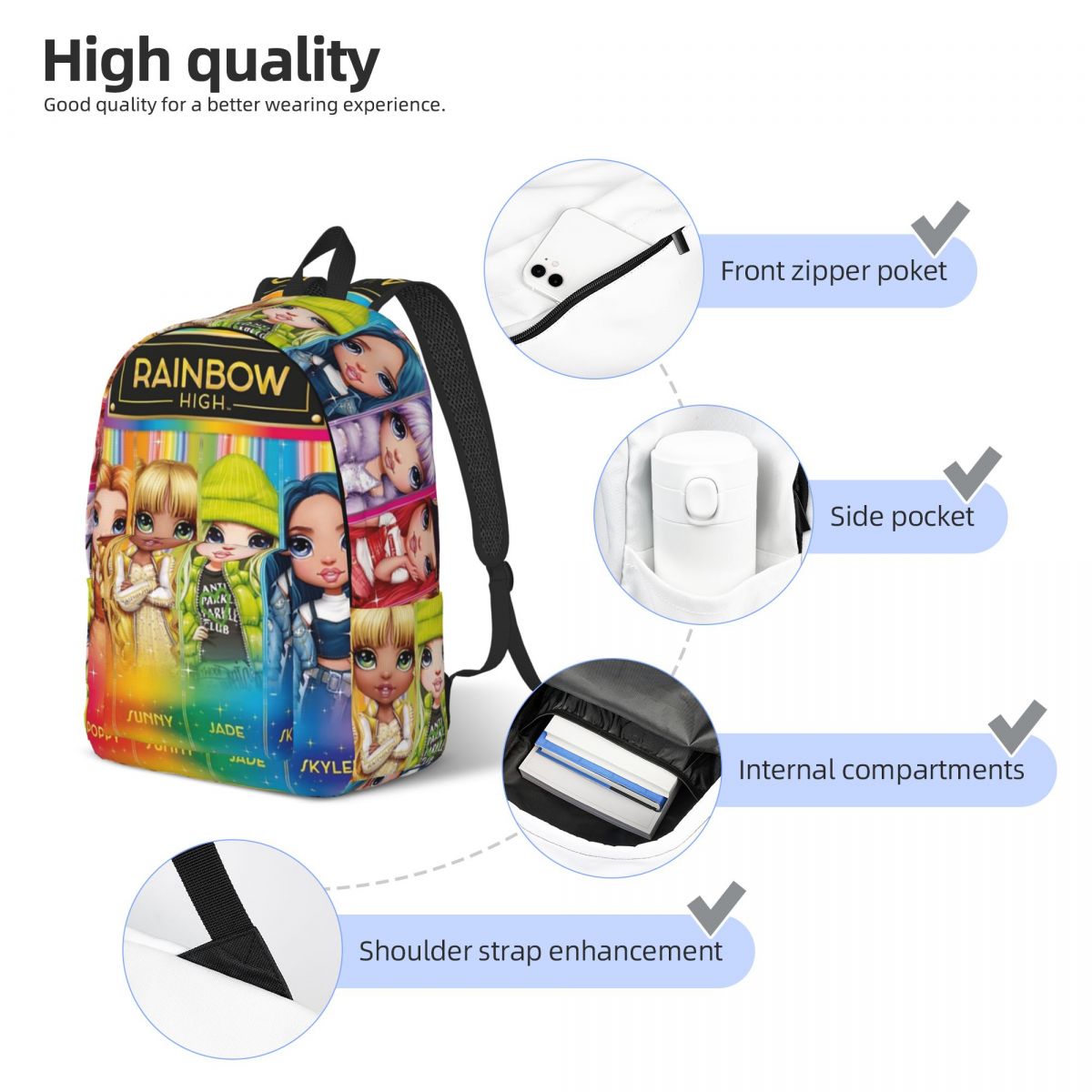 Regenbogen hoher Rucksack Middle High College School Schüler Bücher tasche Teenager Tages rucksack langlebig