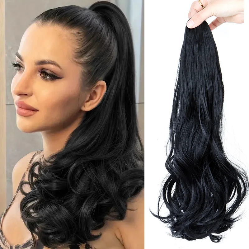Accessori per l'estensione dei capelli sintetici lunghi ricci coda di cavallo Clip per artiglio Parrucche per coda di cavallo per capelli castani neri per le donne