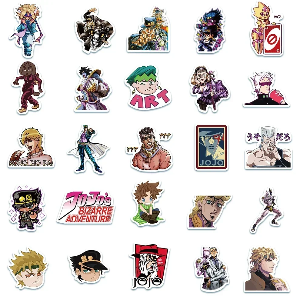 50pcs อะนิเมะผจญภัย JoJos Bizarre สติกเกอร์การ์ตูนสําหรับ DIY กีตาร์กระเป๋าเดินทางสเก็ตบอร์ดแล็ปท็อปโทรศัพท์ Decals สติกเกอร์