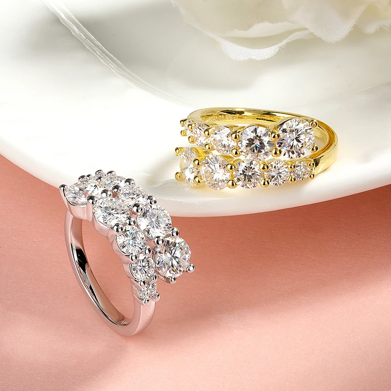 Smyoue 10 อัญมณี Full Moissanite แหวนผู้หญิงประกาย Flawless Lab สร้างเพชร S925 เงินสเตอร์ลิงเครื่องประดับ