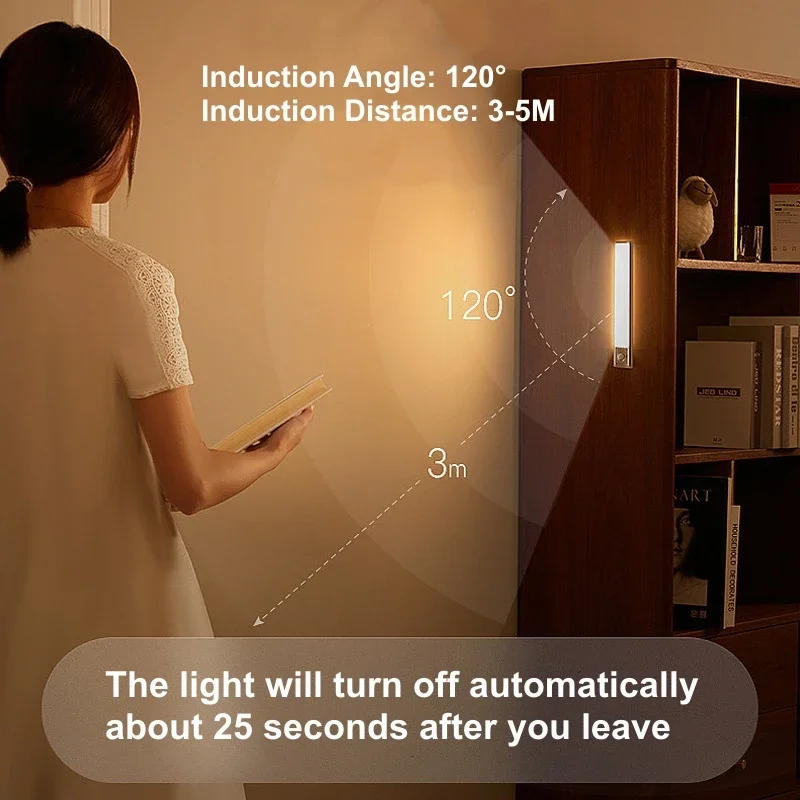 Luces Led con carga USB, Sensor de movimiento PIR, barra LED, Detector de luz portátil para iluminación interior de cocina