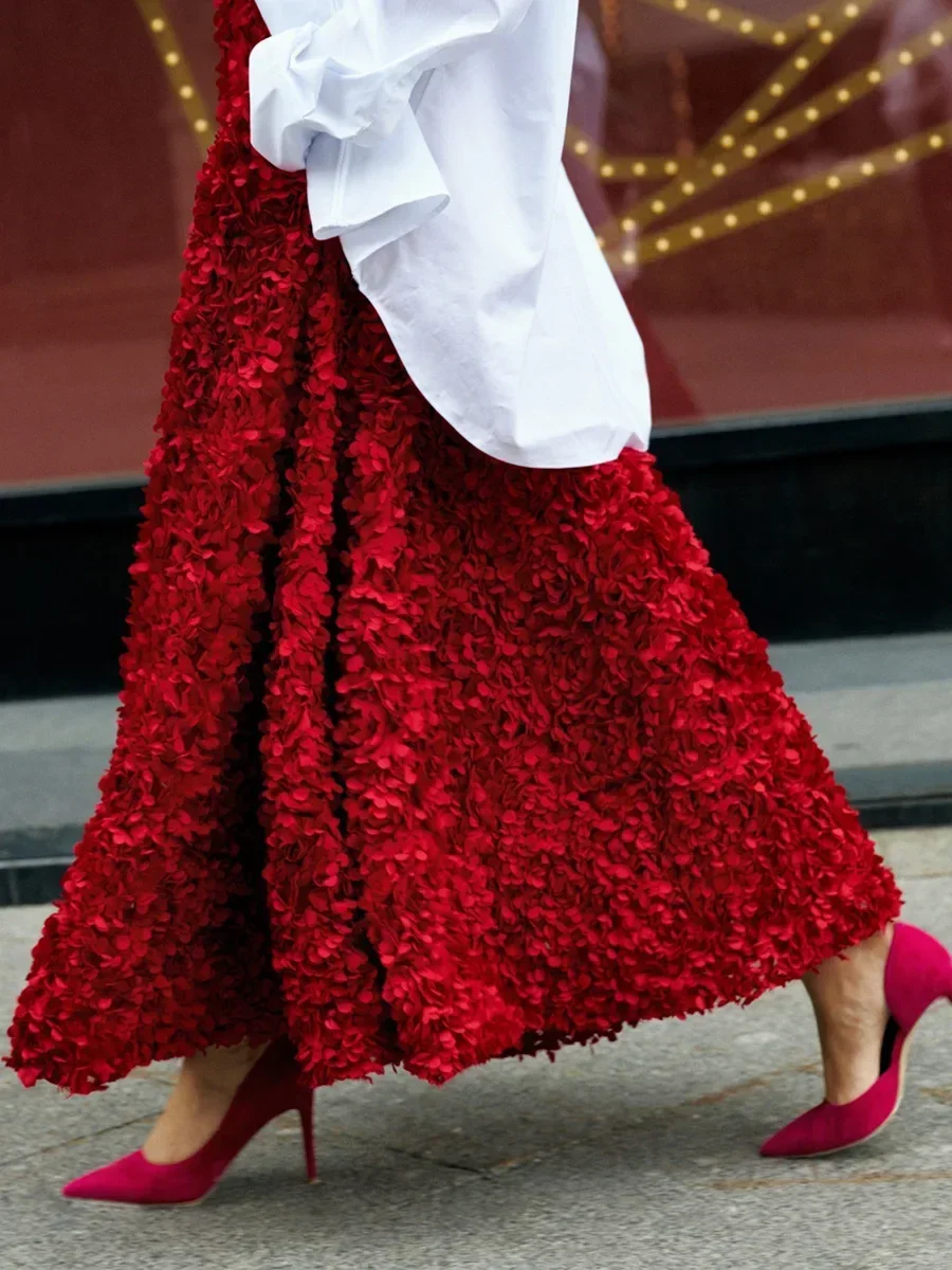 Wolfeel invierno otoño mujer moda elegante falda larga de pétalo diseño inspirado vestido de noche elegante señora única falda de talle alto