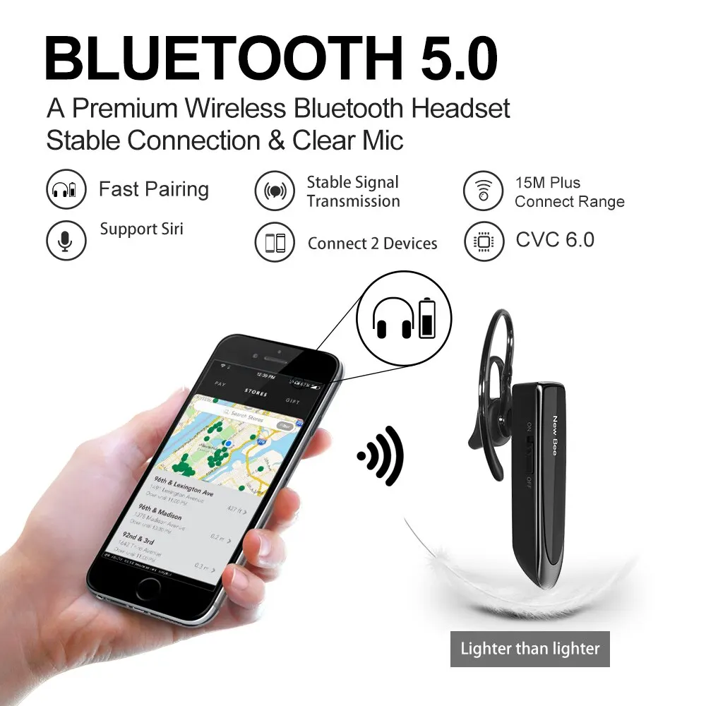 Nova abelha b41 sem fio bluetooth 5.0 fones de ouvido mãos-livres mini fone de ouvido 22h música jogando com microfone cvc 6.0 para iphones