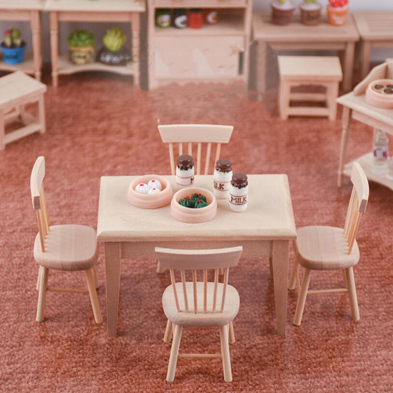 Mini tavolo da pranzo sedia modello scala 1:12 casa delle bambole in miniatura mobili in legno set di giocattoli per accessori casa delle bambole