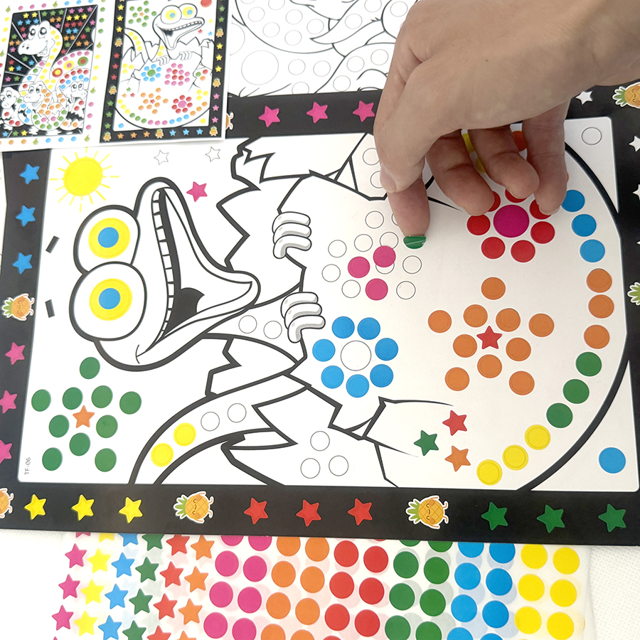 10 folhas/lote engraçado quebra-cabeça ponto adesivos para crianças bonito dos desenhos animados animal desenho mosaico adesivo crianças cedo paciência educacional