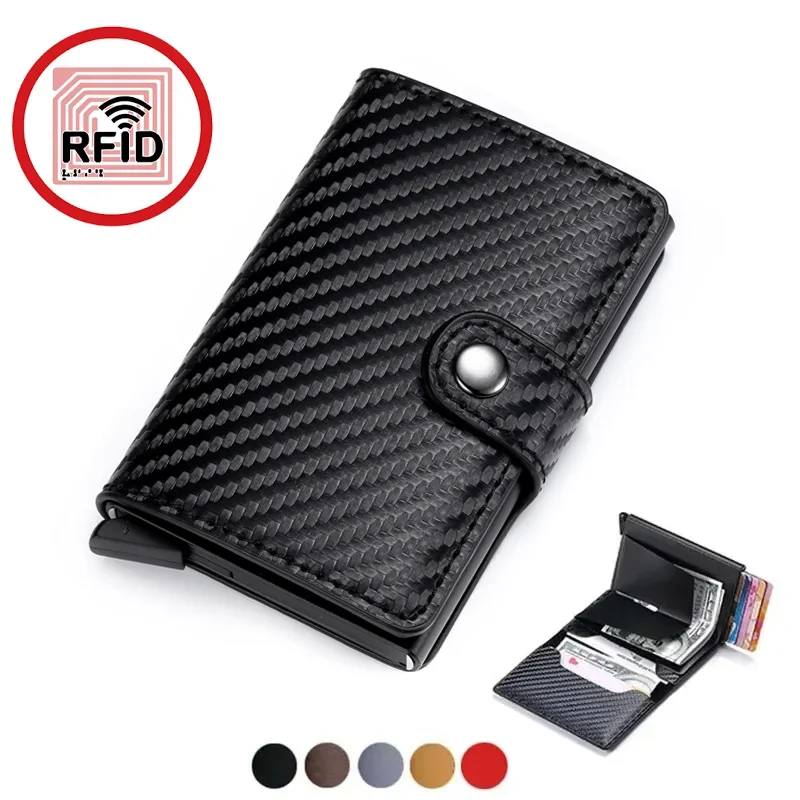 Men's RFID Blocking Card Holder PU Leather Magic Wallet with Hasp Closure, Mini Credit/Bank ID Card Case, Small Money Protector