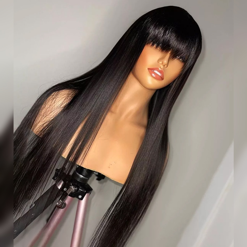 Parrucche diritte seriche dei capelli umani con Bang Parrucche piene fatte a macchina 8-30 pollici Colore naturale AHJF Parrucche peruviane dei capelli umani di Remy 180%