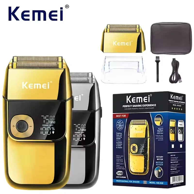 Kemei ひげトリマープロフェッショナルフェイスシェーバー 3 速度調整可能なヘアカットマシン LCD ディスプレイひげシェーバー男性用 KM-2028