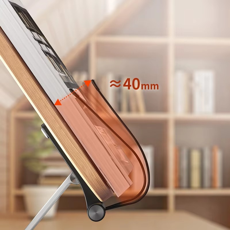 ที่วางหนังสือตั้งโต๊ะสําหรับอ่านหนังสือ 360 °   แผงไม้ฐานหมุนและคลิปหน้าพับได้และมุมสําหรับผู้ถือหนังสืออ่านหนังสือ