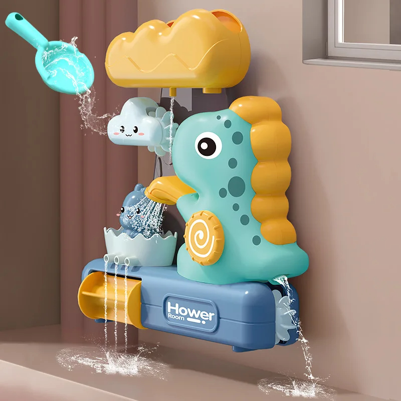 Juguetes de paleta de ducha para niños, animales de dibujos animados, dinosaurios, rociador de agua giratorio, rueda de agua, juguete de baño, juguete de ducha para niños, regalo