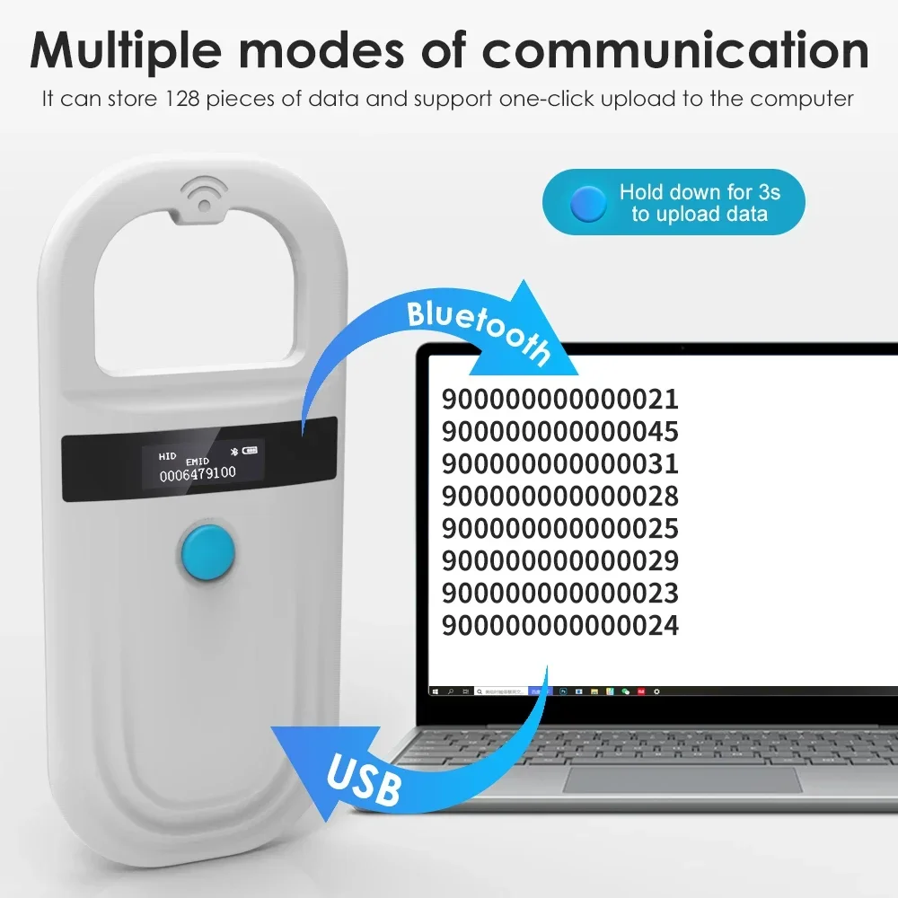 RFID-считыватель животных, чип идентификации домашних животных, цифровой сканер, USB RFID, для собак, кошек, животных, портативный чип для считывания идентификационных карточек 134,2 кГц