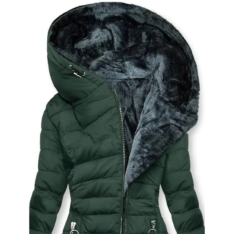 Parkas ajustadas con cremallera, chaqueta acolchada de algodón, Parkas con cuello de piel cálida para invierno, ropa, abrigos con capucha de manga larga para mujer