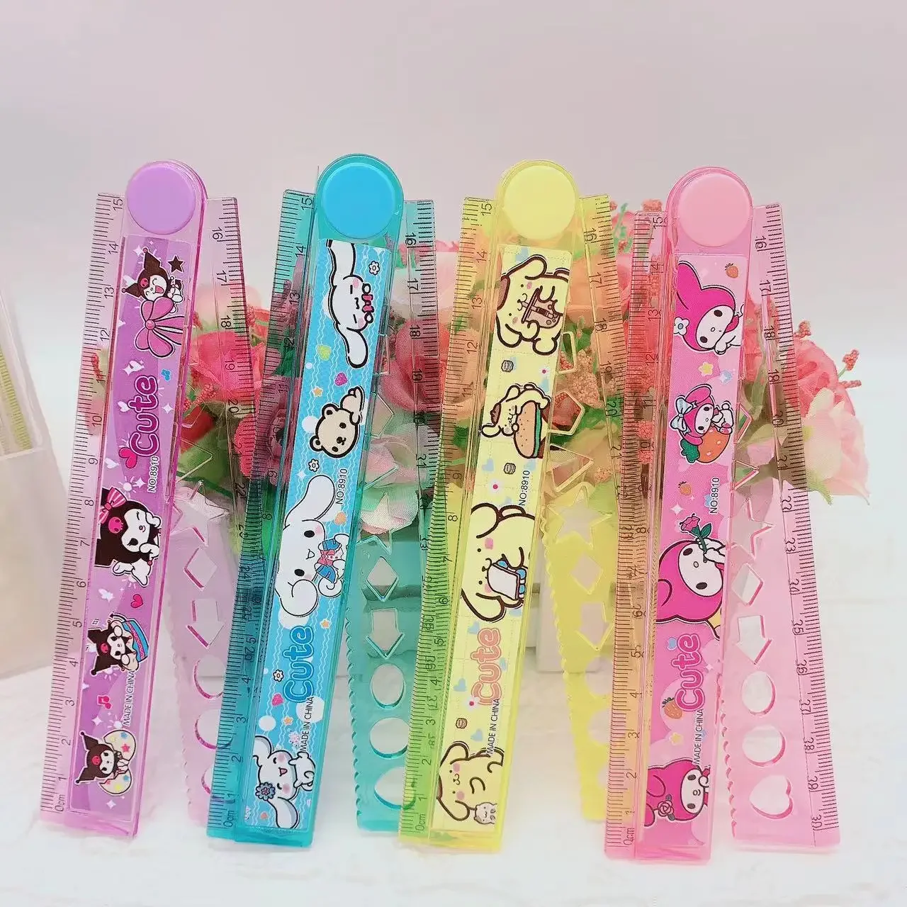 4pcs Cartoon Kuromi Image Rotating Folding Ruler 30cm Kawaii Melody Pochacco Student Multi Functional Ruler Stationery