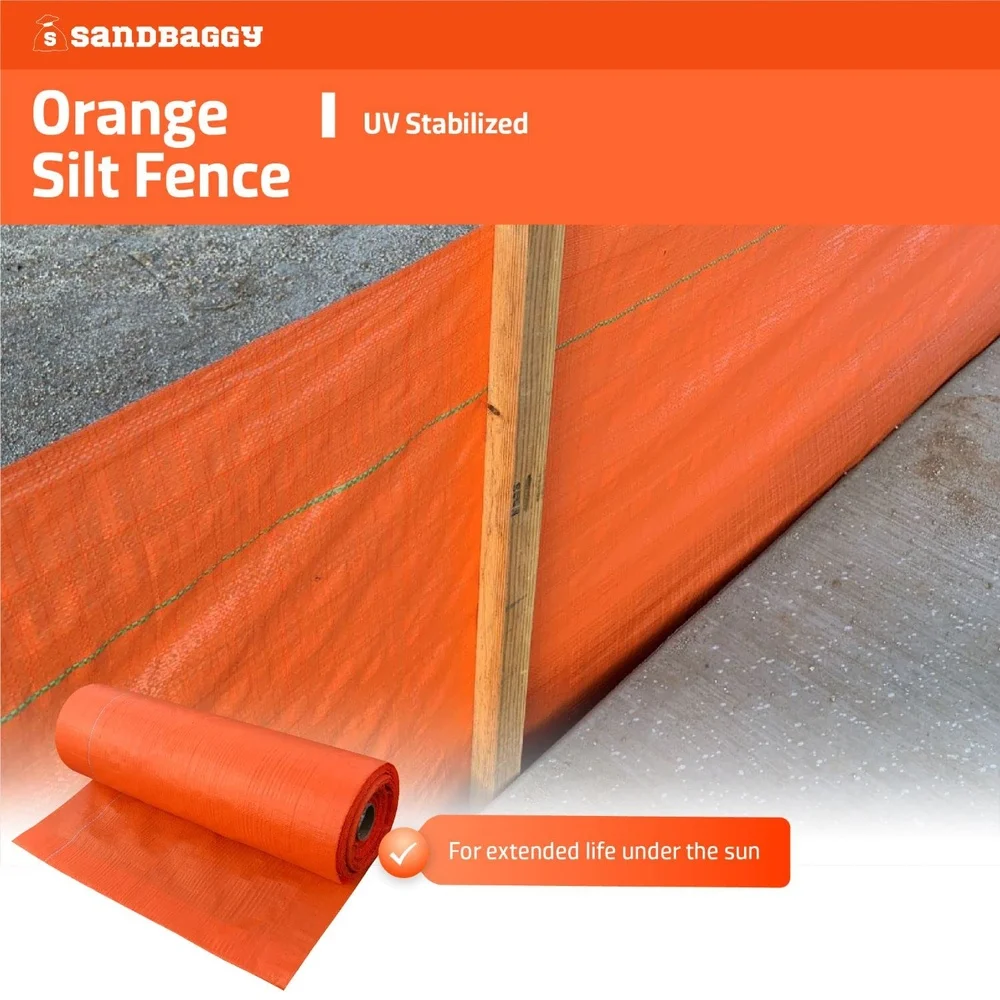 Orange Silt Fence Fabric Rolls 3ft x 500ft Temporary Erosion Control Barrier Sediment Retention Construction Site UV Stabilized